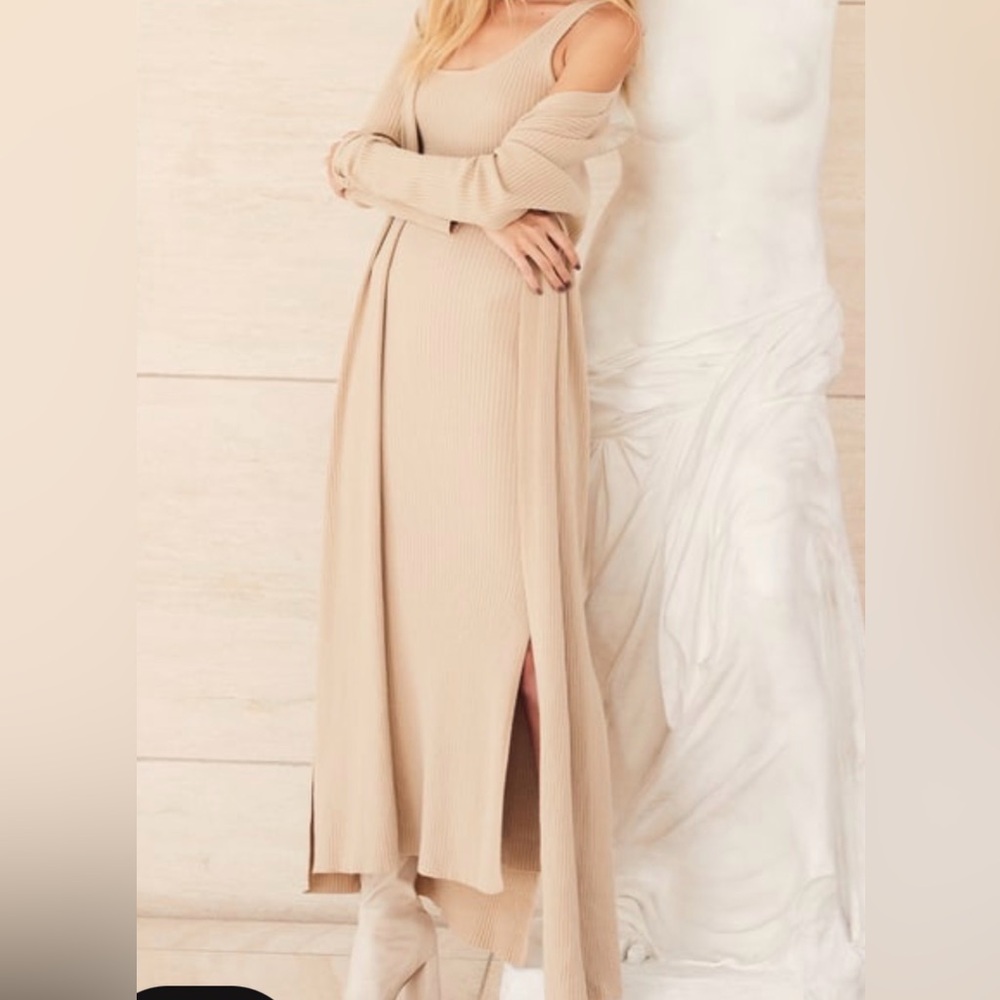 Elegant Beige Maxi Dress & Sweater